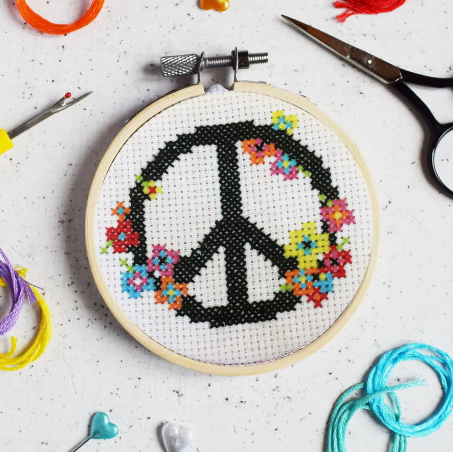 Peace And Love Mini 3 Inch Cross Stitch Craft Kit