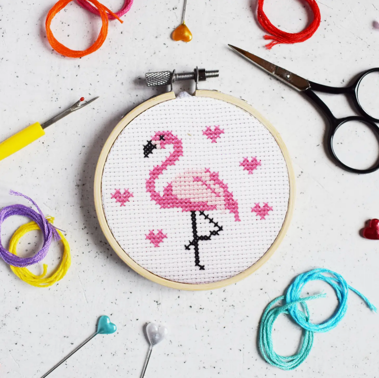 Pretty Flamingo Mini 3 Inch Cross Stitch Craft Kit