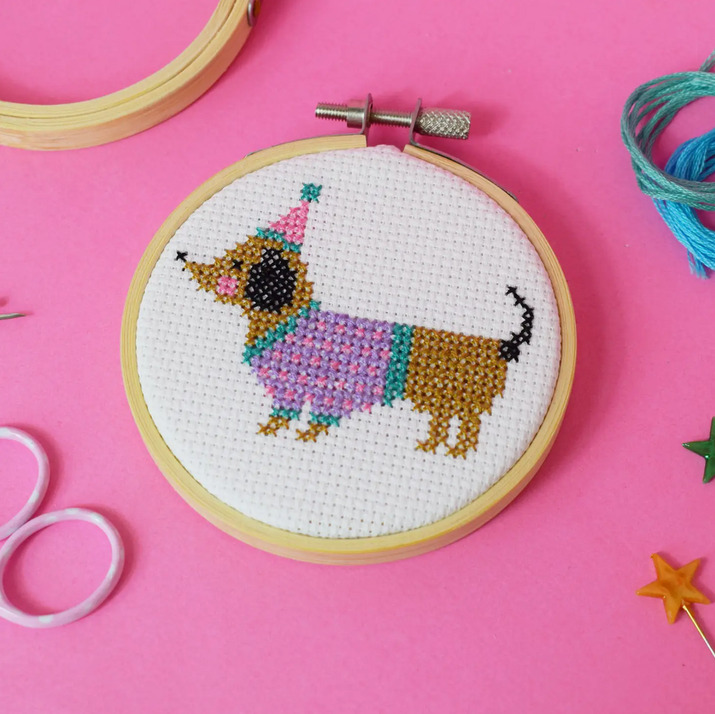 Sausage Dog Mini 3 Inch Cross Stitch Craft Kit