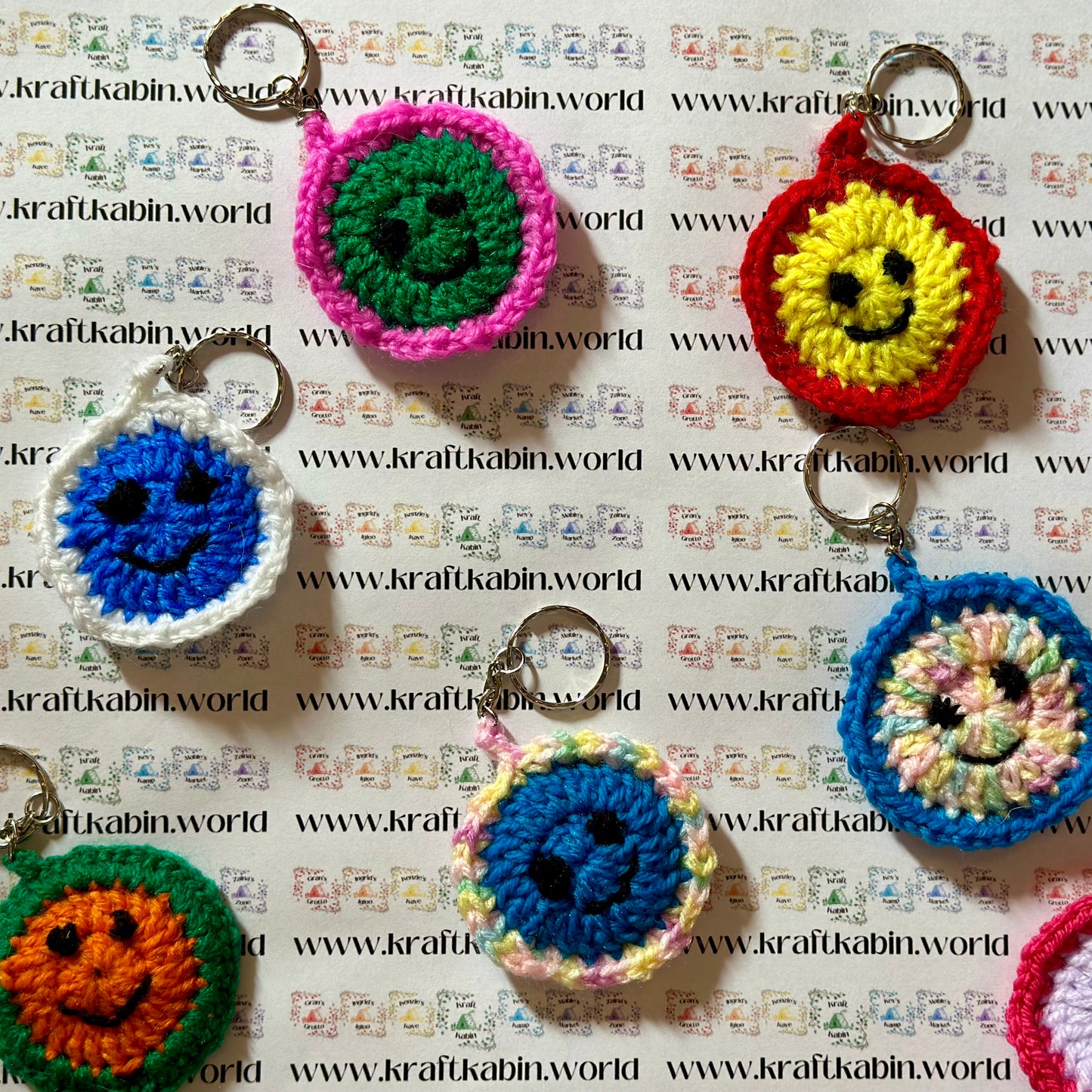 Hand Crocheted Smiley Keyrings