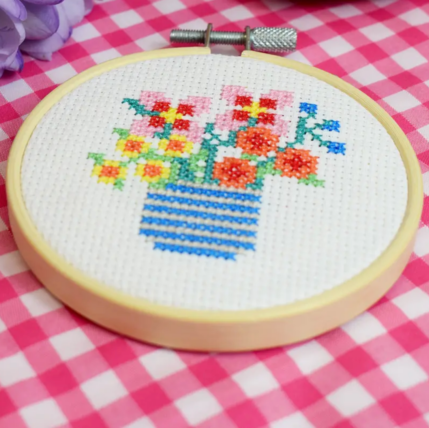 Wildflower Vase Mini 3 Inch Cross Stitch Craft Kit