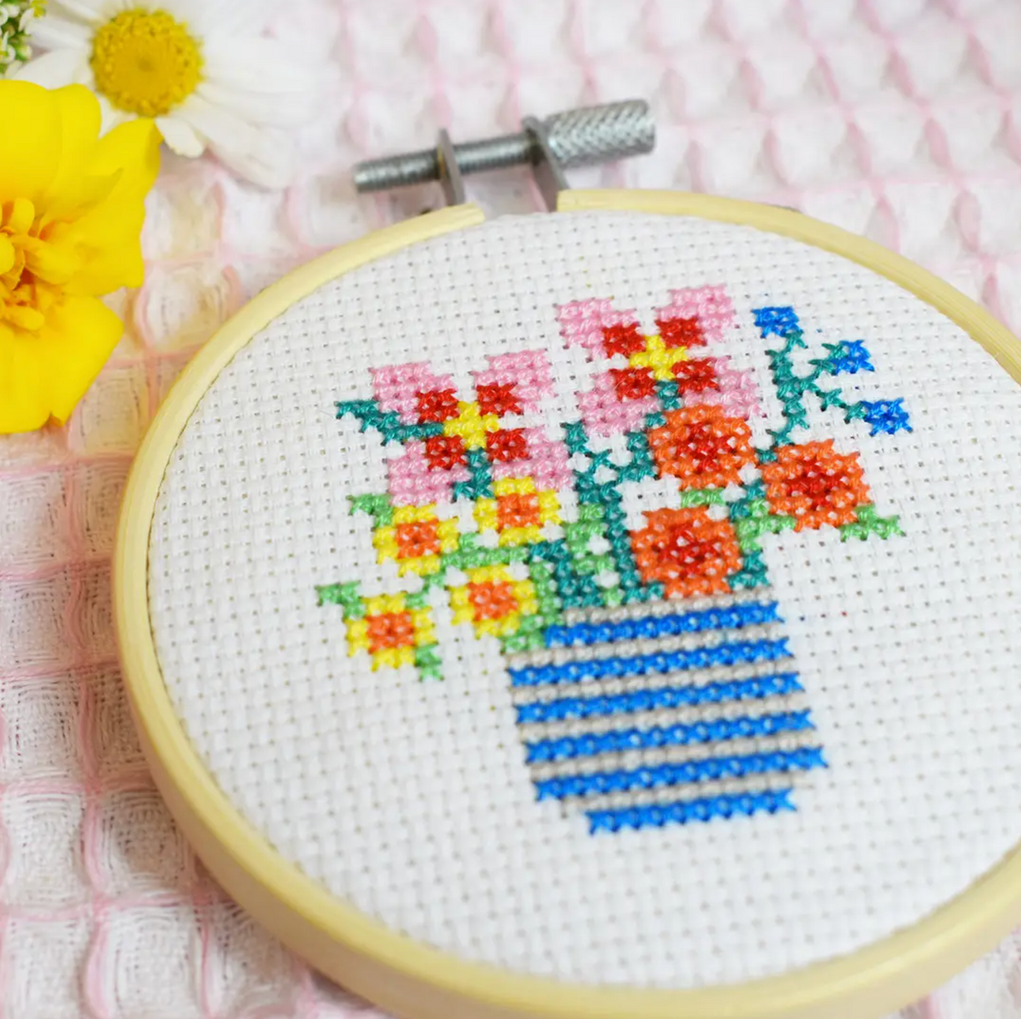 Wildflower Vase Mini 3 Inch Cross Stitch Craft Kit