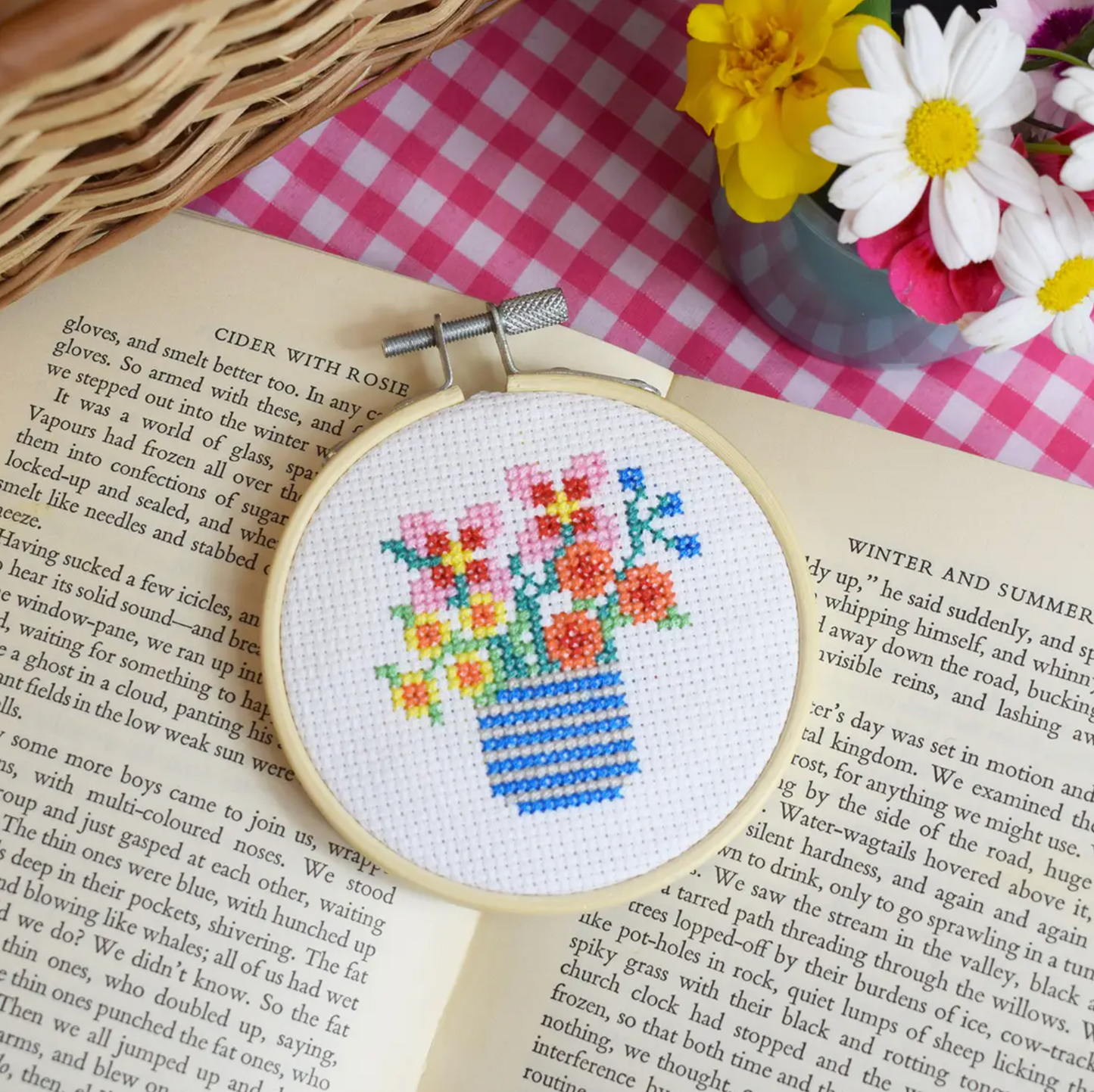 Wildflower Vase Mini 3 Inch Cross Stitch Craft Kit